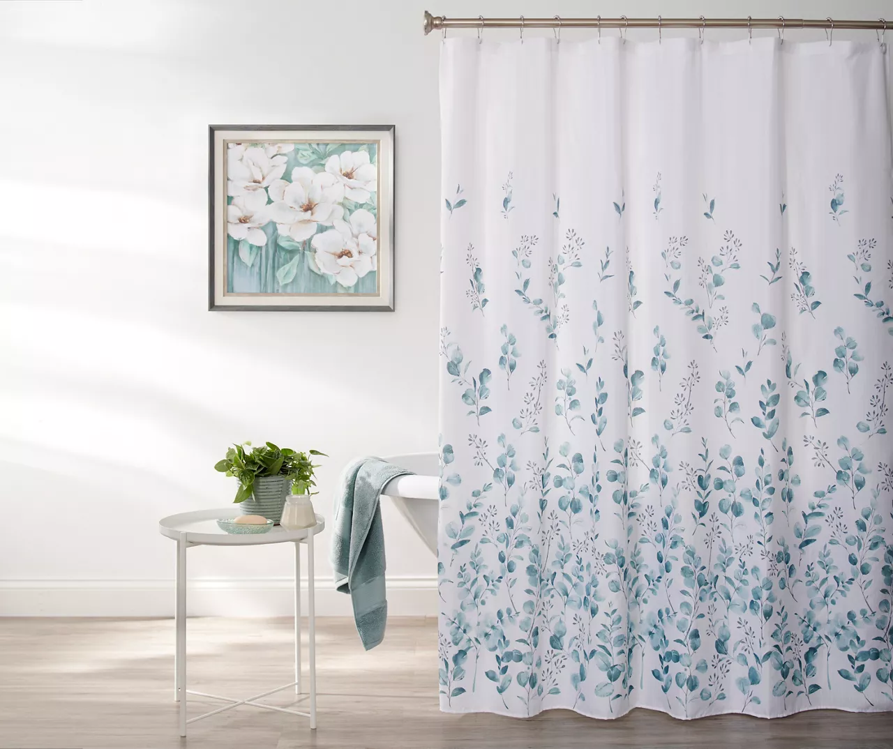 White & Blue Eucalyptus Fabric Shower Curtain 3 White & Blue Eucalyptus Fabric Shower Curtain