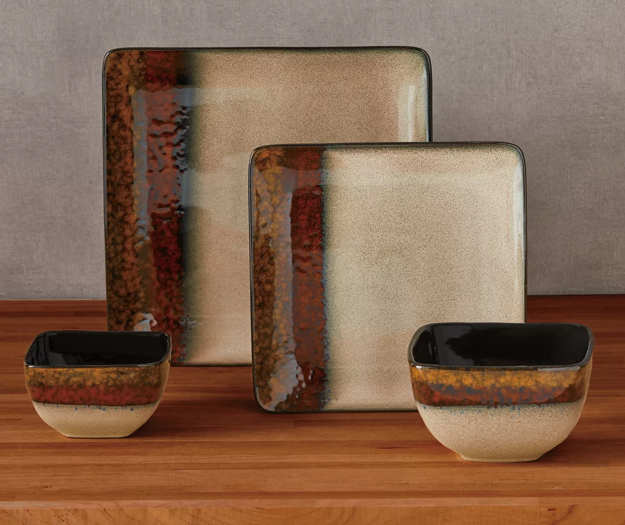 Red, Gold & Cream Square 16-Piece Stoneware Dinnerware Set 3 Red, Gold & Cream Square 16-Piece Stoneware Dinnerware Set