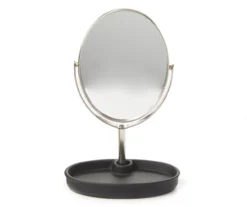 Matte Black Rubberized Oval Tray Mirror