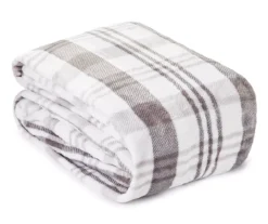 Gray & White Plaid Velvet Plush Queen/King Blanket -Furniture Promotion Store 810530976 1