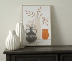 Orange, Gray & White Potted Plants Framed Canvas -Furniture Promotion Store 810540304 2