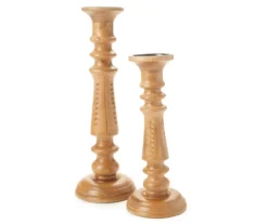 Light Brown Notch-Carved Pillar Candle Holder -Furniture Promotion Store 810547959 810547960 1