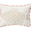 Tan & White Fish Throw Pillow With Pom-Pom Trim -Furniture Promotion Store 810557802