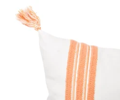 White & Orange Embroidered Stripe Tassel-Accent Throw Pillow -Furniture Promotion Store 810557804 2