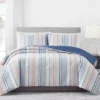 Blue & Coral Stripe Full/Queen 3-Piece Comforter Set 1 Blue & Coral Stripe Full/Queen 3-Piece Comforter Set -Furniture Promotion Store 810558693 1