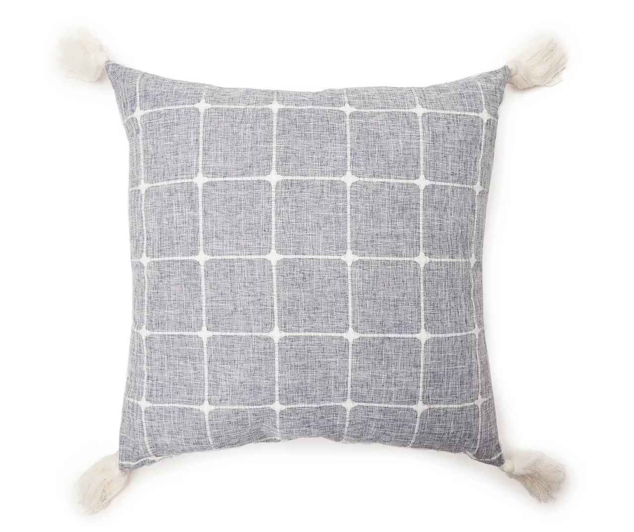 Blue & White Windowpane Grid Tassel-Accent Square Throw Pillow 3 Blue & White Windowpane Grid Tassel-Accent Square Throw Pillow