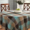 Mineral Blue & Brown Plaid Cotton Tablecloth -Furniture Promotion Store 810569770