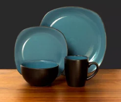 Teal & Black Reactive 16-Piece Stoneware Dinnerware Set -Furniture Promotion Store 810570677 2