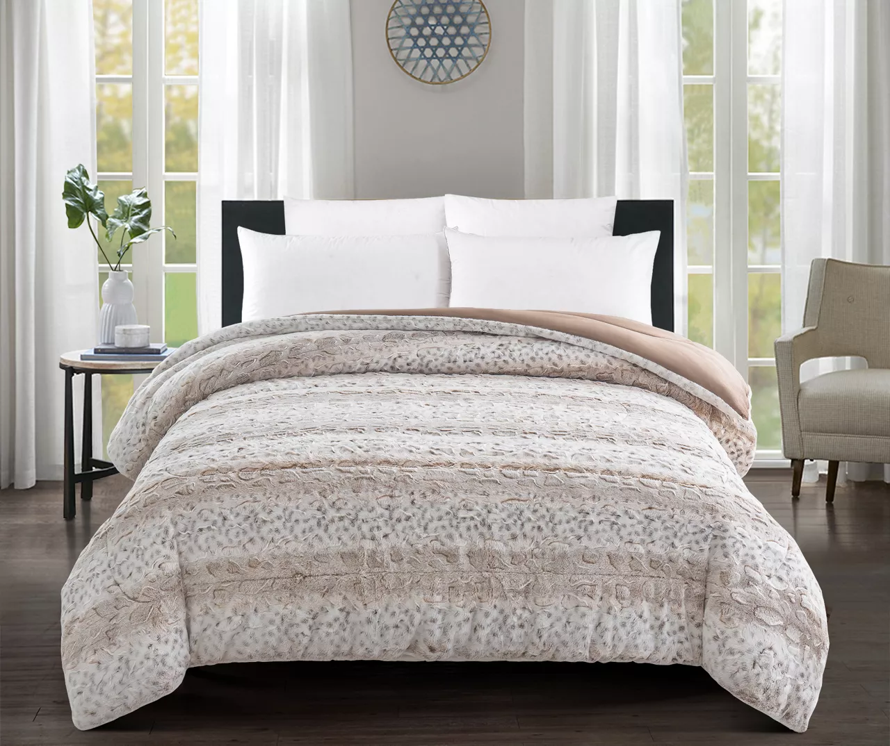 Tan Animal Print Faux Fur Full/Queen Comforter 3 Tan Animal Print Faux Fur Full/Queen Comforter