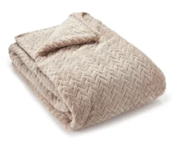 Tan Chevron Embossed Velvet Queen Blanket -Furniture Promotion Store 810573799 810573801 1