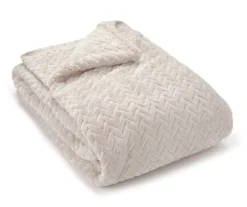 Whisper White Zigzag-Embossed Velvet King Blanket -Furniture Promotion Store 810573800 810573798 810617576 1 1