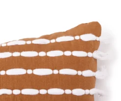 Golden Brown & White Tassel Stripe Throw Pillow -Furniture Promotion Store 810590727 2 A8