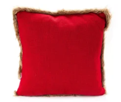 Red Cable-Knit Faux Fur-Trim Throw Pillow -Furniture Promotion Store 810617278 A8 2