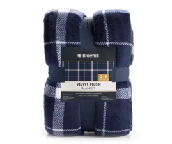 Navy & White Plaid Twin/Full Velvet Plush Blanket -Furniture Promotion Store 810617521 810617523 A0 2