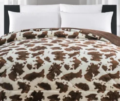 Cream & Brown Cow Print Faux Fur Full/Queen Comforter -Furniture Promotion Store 810617565 P 01
