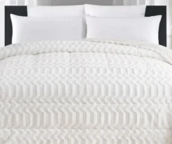White Chevron Stripe Faux Fur Full/Queen Comforter -Furniture Promotion Store 810617569 P 01