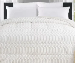 White Chevron Stripe Faux Fur King Comforter -Furniture Promotion Store 810617570 P 01